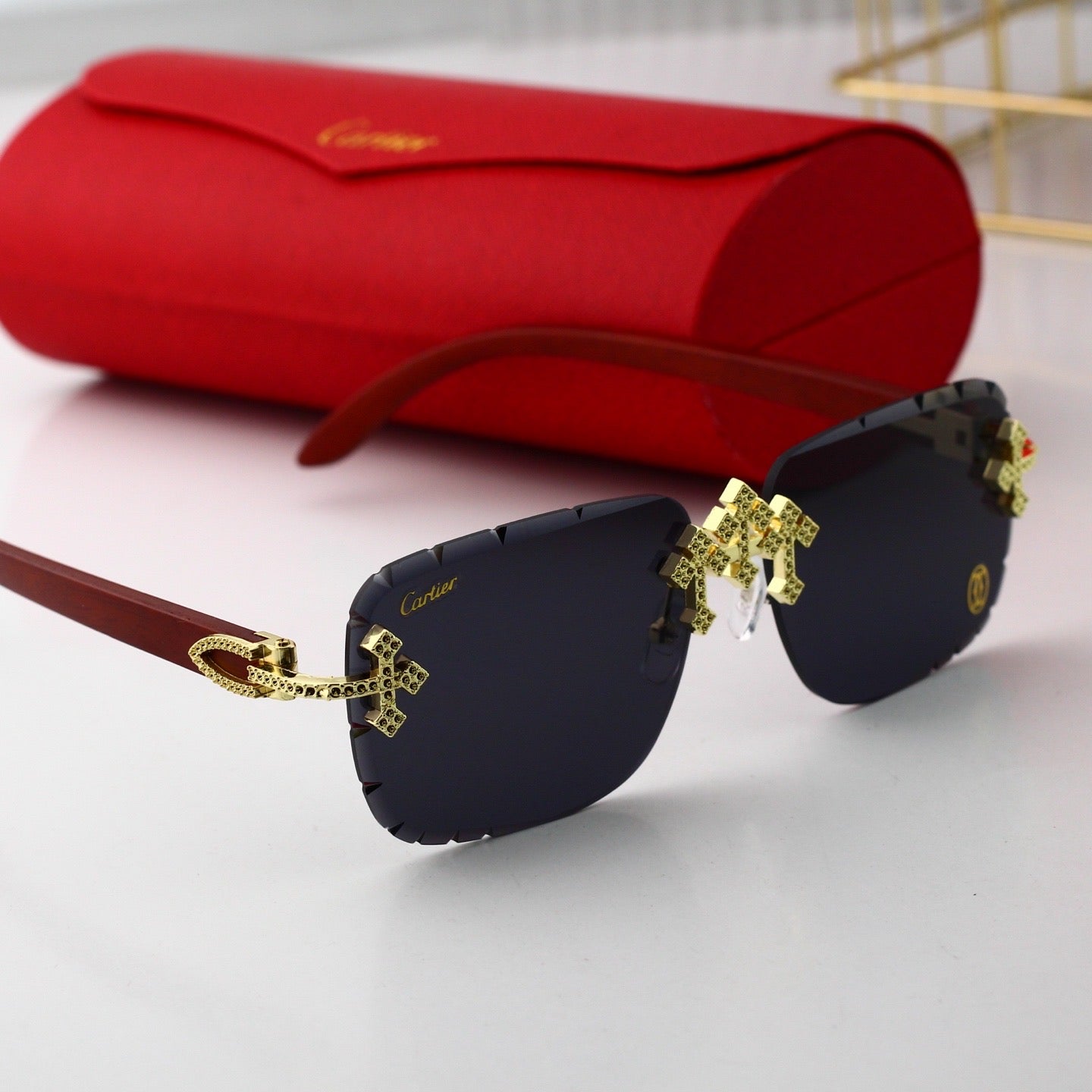 Vintage Gold Cross Frameless Sunglasses