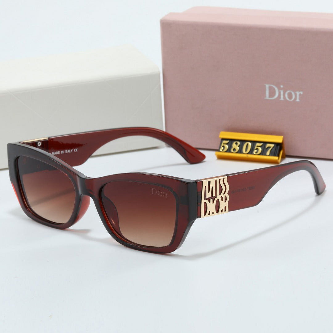 Metal Signature Temples Rectangular Sunglasses